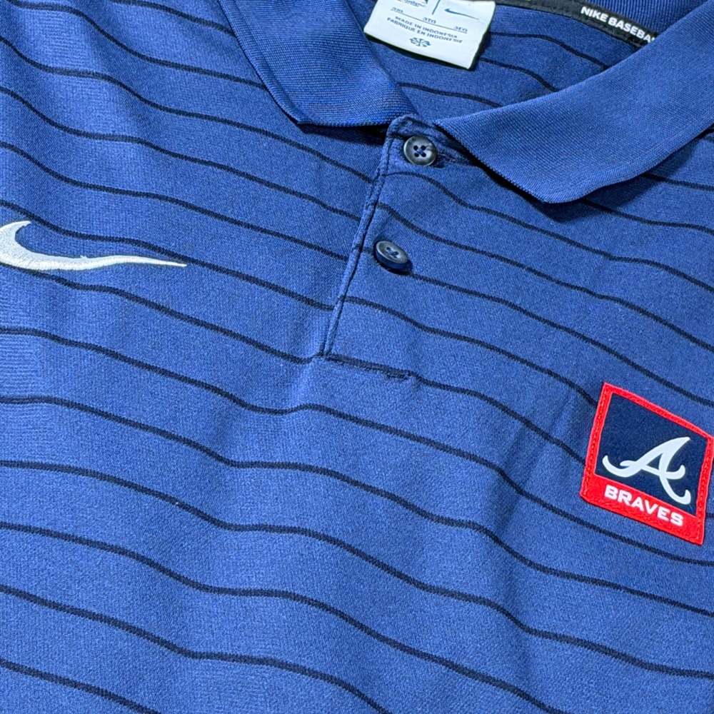 Nike Atlanta Braves MLB Dri-FIT Striped Polo Mens 3XL Navy Blue Short Sleeve